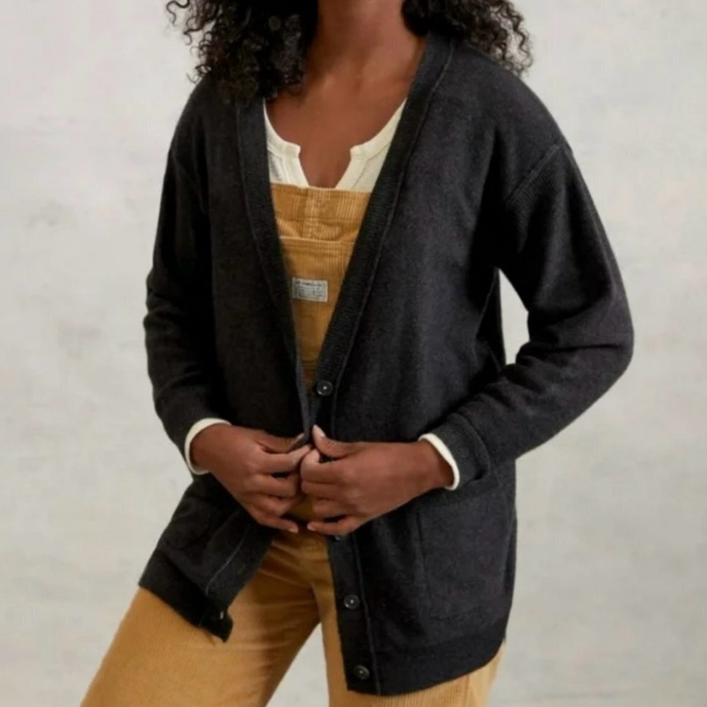 Anthropologie Pilcro Cashmere Button Up Cardigan Sweater Dark Charcoal Grey XS